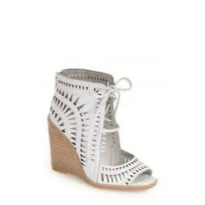 Jeffrey Campbell Rodolfo White Laser-Cut Lace-Up Open Toe Wedge Sandals Size 8